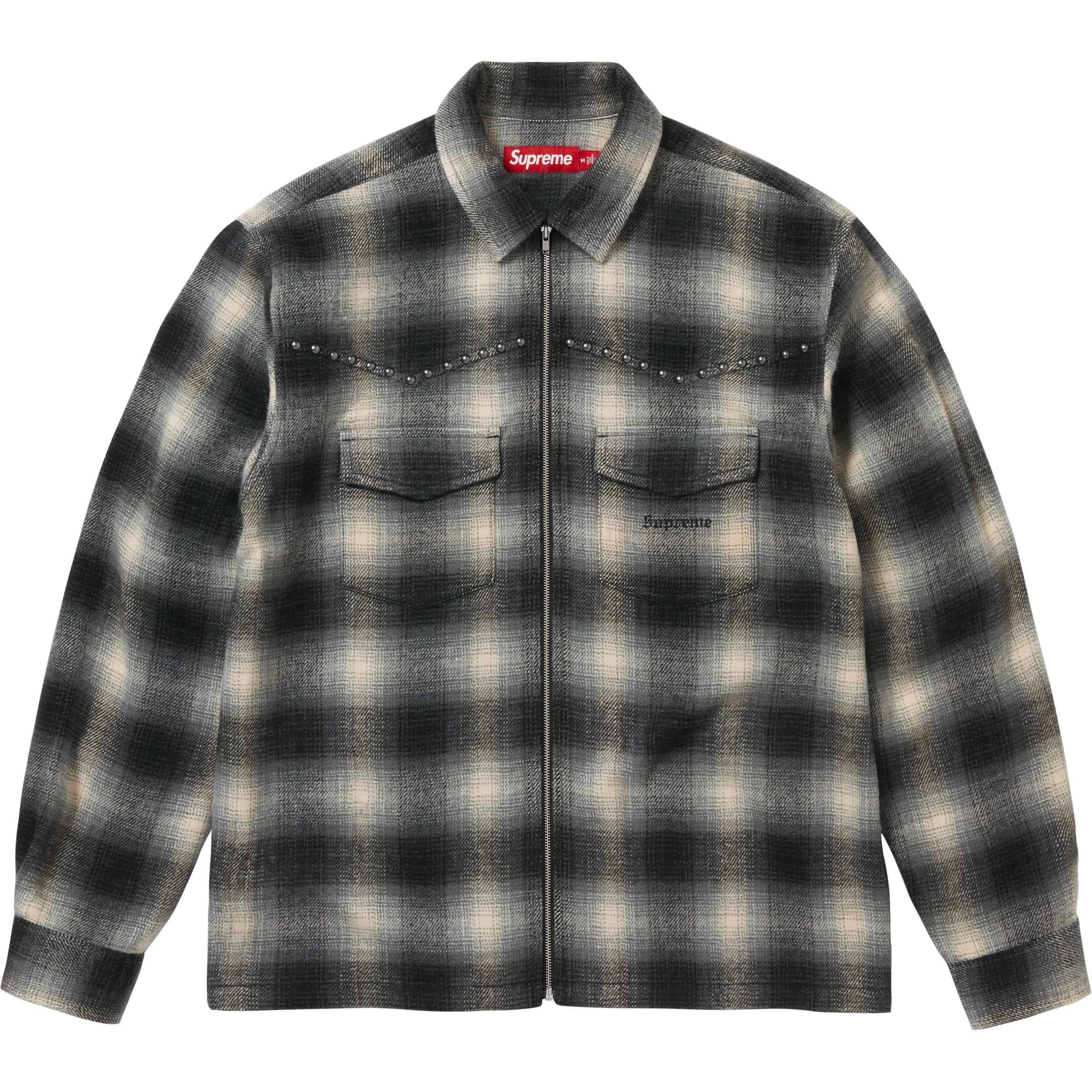 Studded Shadow Plaid Zip Up Shirt view 3